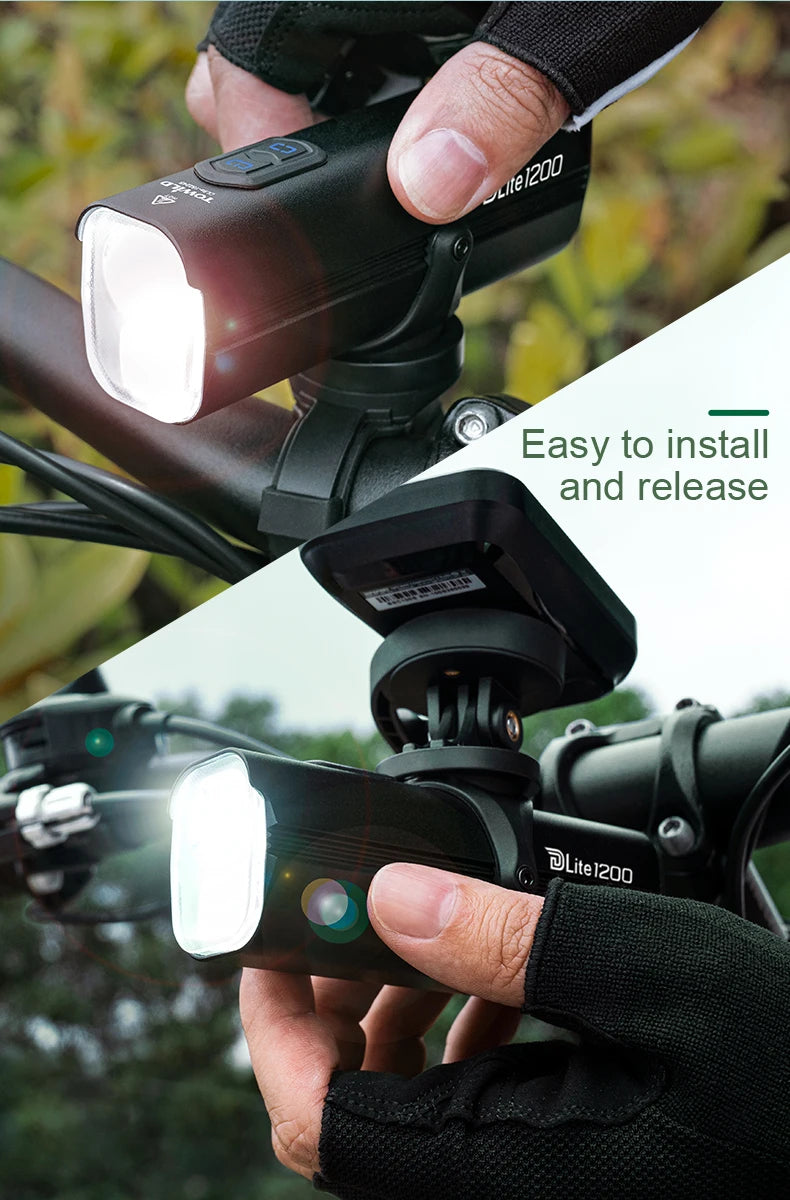 DLite 1200 Flood/Focus Beam Smart Remote Control 4000mAh battery Type-C rechargeable Road MTB Bike Light