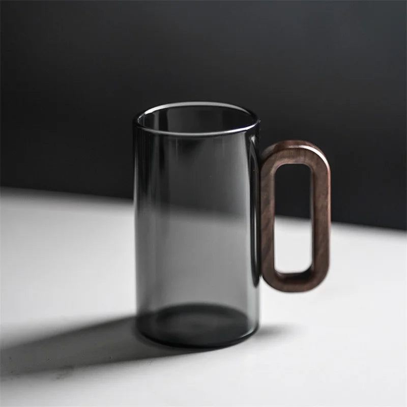 350ml High Borosilicate Glass Coffee Cup with Walnut Wooden Handle Heat-Resistant Glass Home Tea Milk Coffee Mug Breakfast Cups