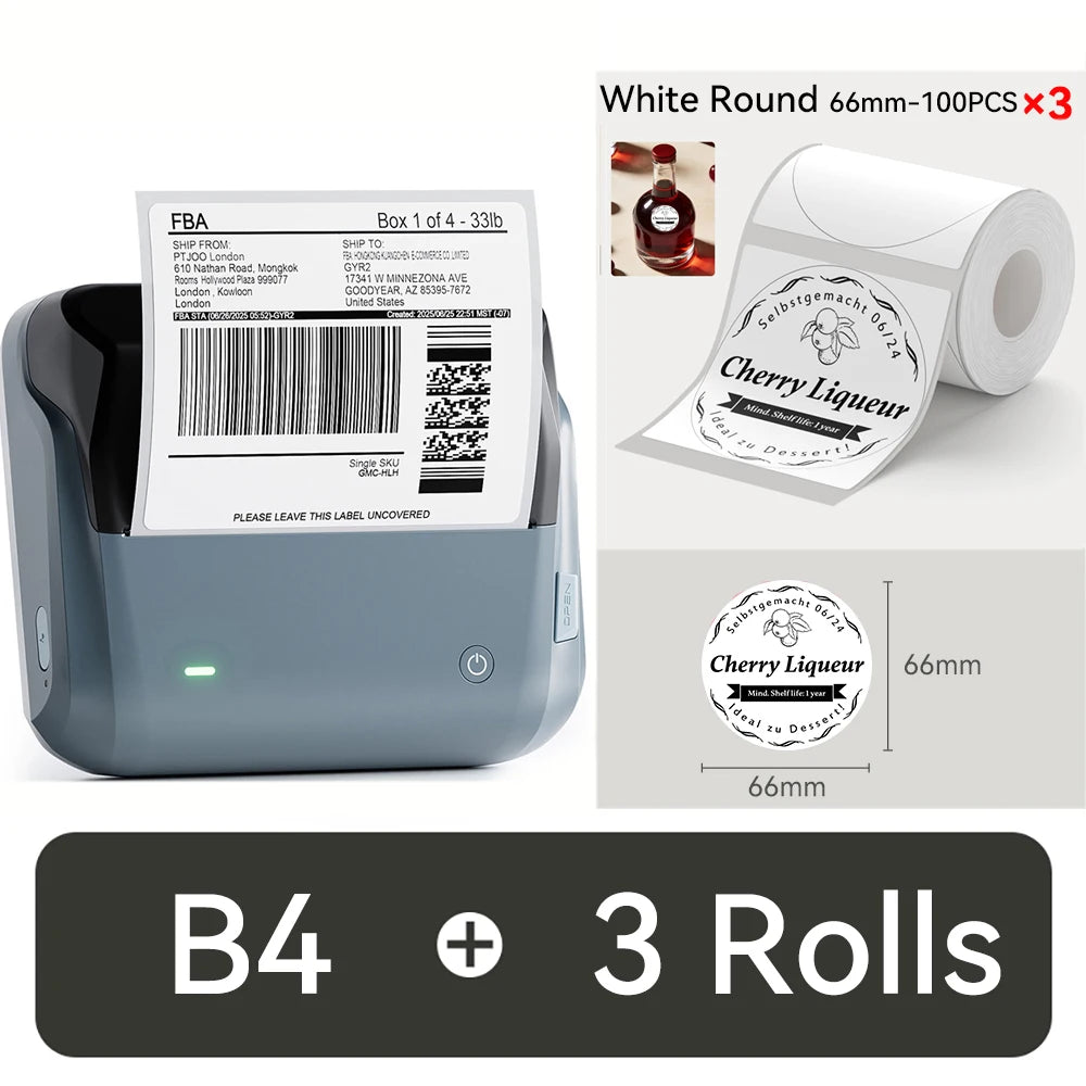 B4 Thermal Label Printer 110mm, Bluetooth Wireless Wide Label Maker, Inkless Barcode & Shipping Label Printer