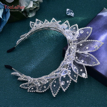 Bride Crown Headband Shiny Rhinestone Leaf Shape Wedding Crown Hair Hoop Ornaments Princess Party Hair Accessories