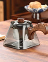 450ml Square Bottom Mountain Glass Teapot With Infuser Side Wooden Handle Tea Pot Puer Oolong Tea Maker Kungfu Tea Set