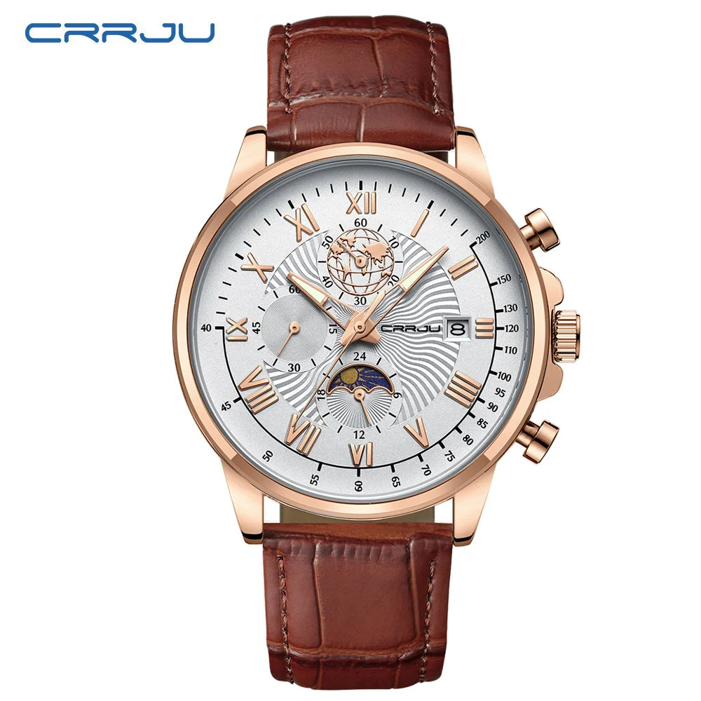 Watch Fashion Business Quartz Watch Sun, Moon and Star Multifunctional Luminous Waterproof Father's Day Gift