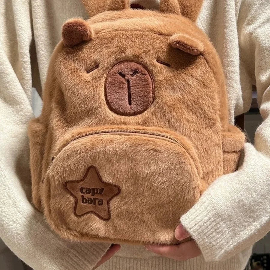Kawaii Capybara Plush Backpack Soft Shoulder Bag
