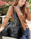 Women Casual Multiple Pockets Tote Bag Lady Large Capacity Shoulder Crossbody Bag Vintage Soft Leather Travel Bag