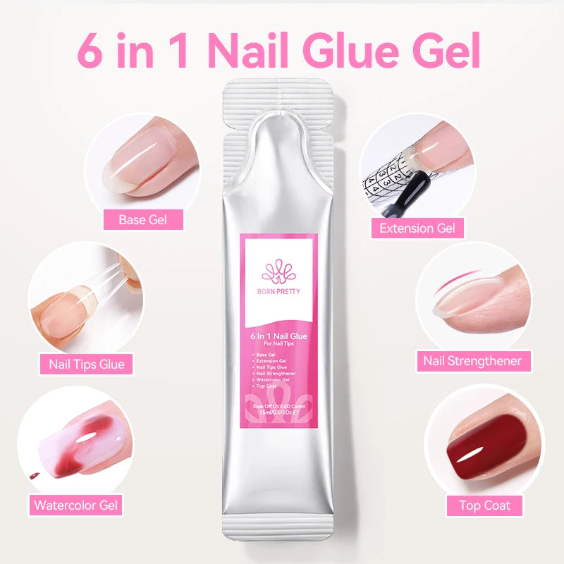 15g 6 IN 1 Nail Glue Gel Refilled Package Extension Building Strengthen Nail Gel Semi Permanent False Nail Tips Gel