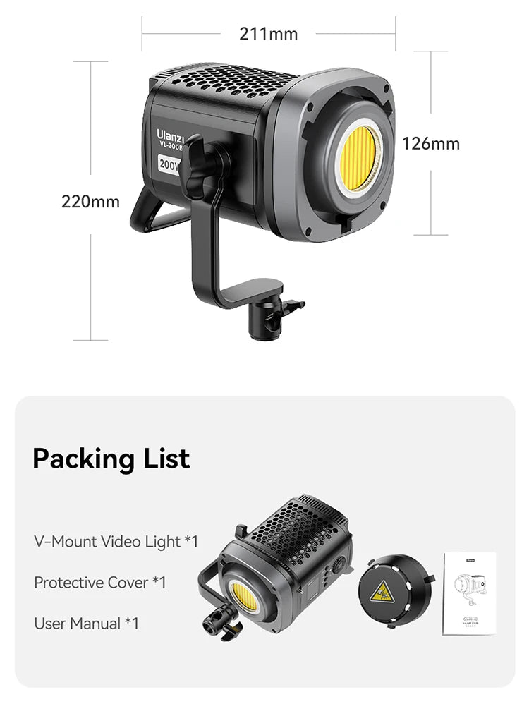 200W Bi-Color LED Video Light – Dimmable, Wireless APP Control, Continuous Studio & Photography Lighting