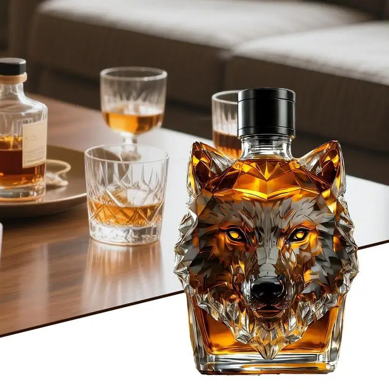 Whiskey Bottles Wolf Crested Wine Cup Engraved Vintage Wolf Themed Whiskey Glass Bottle For Bar Home Party Kitchen Workplace
