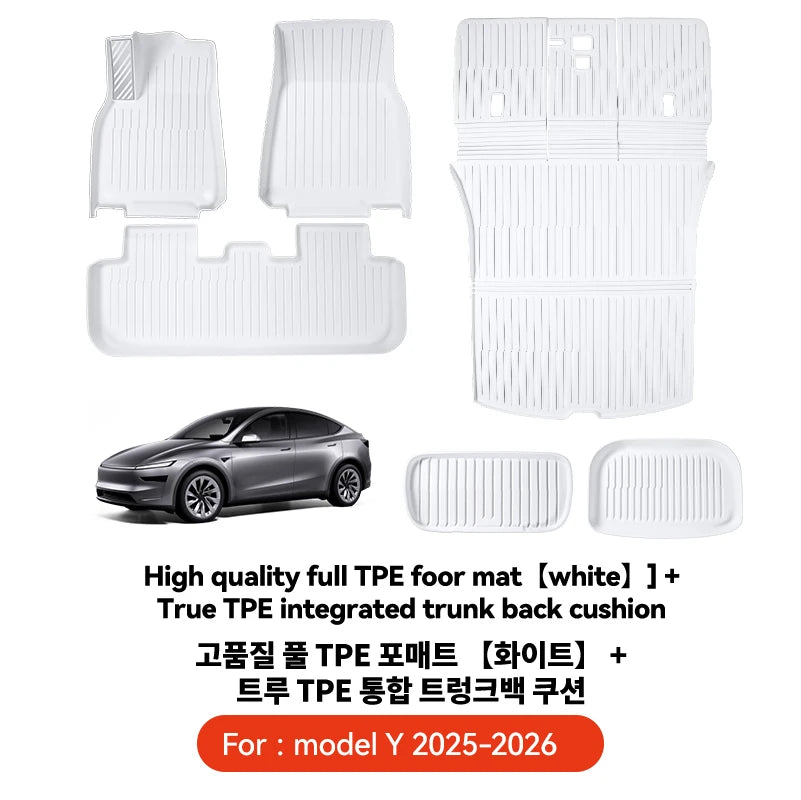 TPE Floor Mats Set with Metal Pedals for Tesla Model Y Juniper Integrated Trunk Liner All Weather Protection