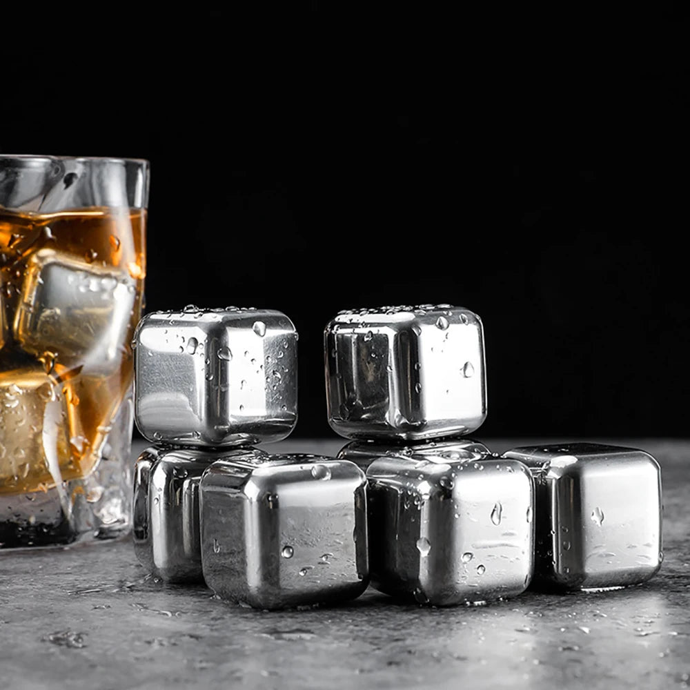 1/2/4/6 Pc Stainless Steel Ice Cube Set Reusable Chilling Stones for Whiskey Wine Wine Cooling Cube Chilling Rock Party Bar Tool