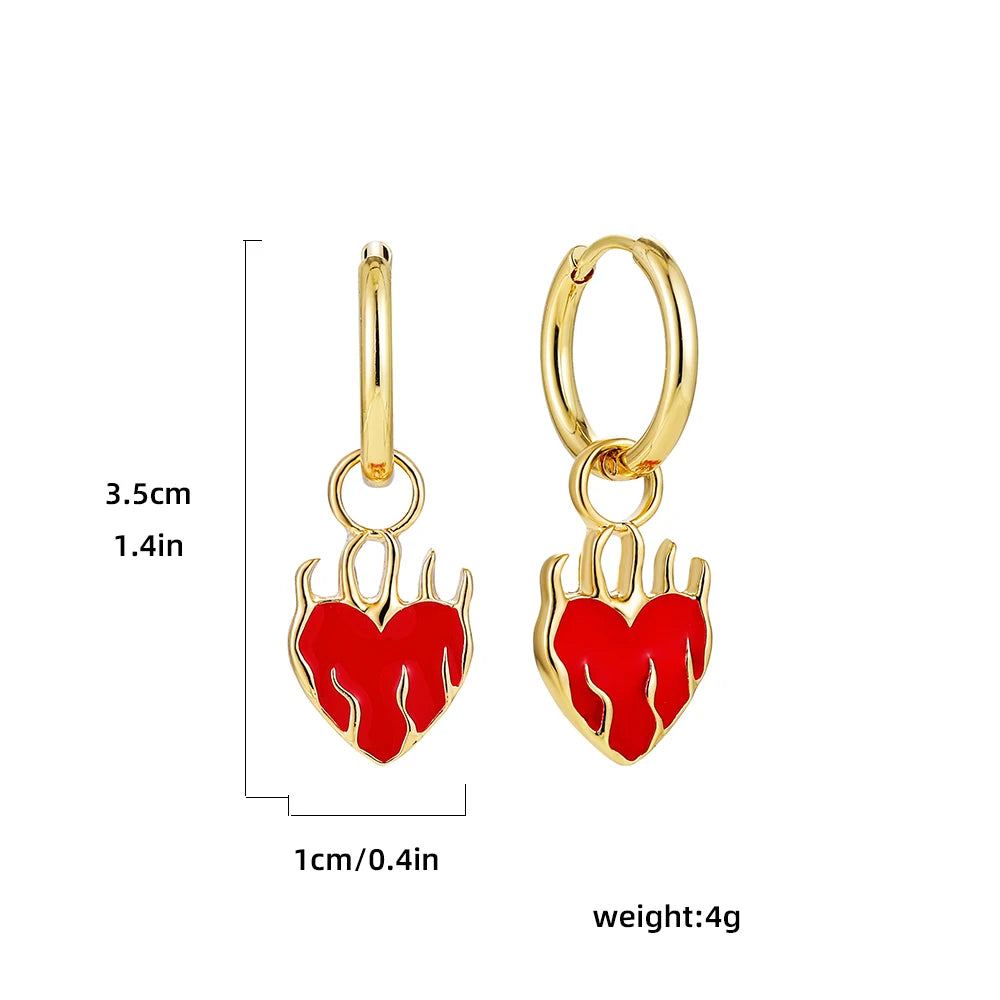 Hot Red Heart Pendant Charm Hoop Earrings