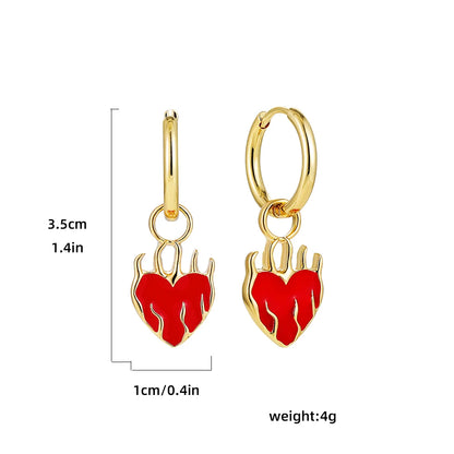 Hot Red Heart Pendant Charm Hoop Earrings