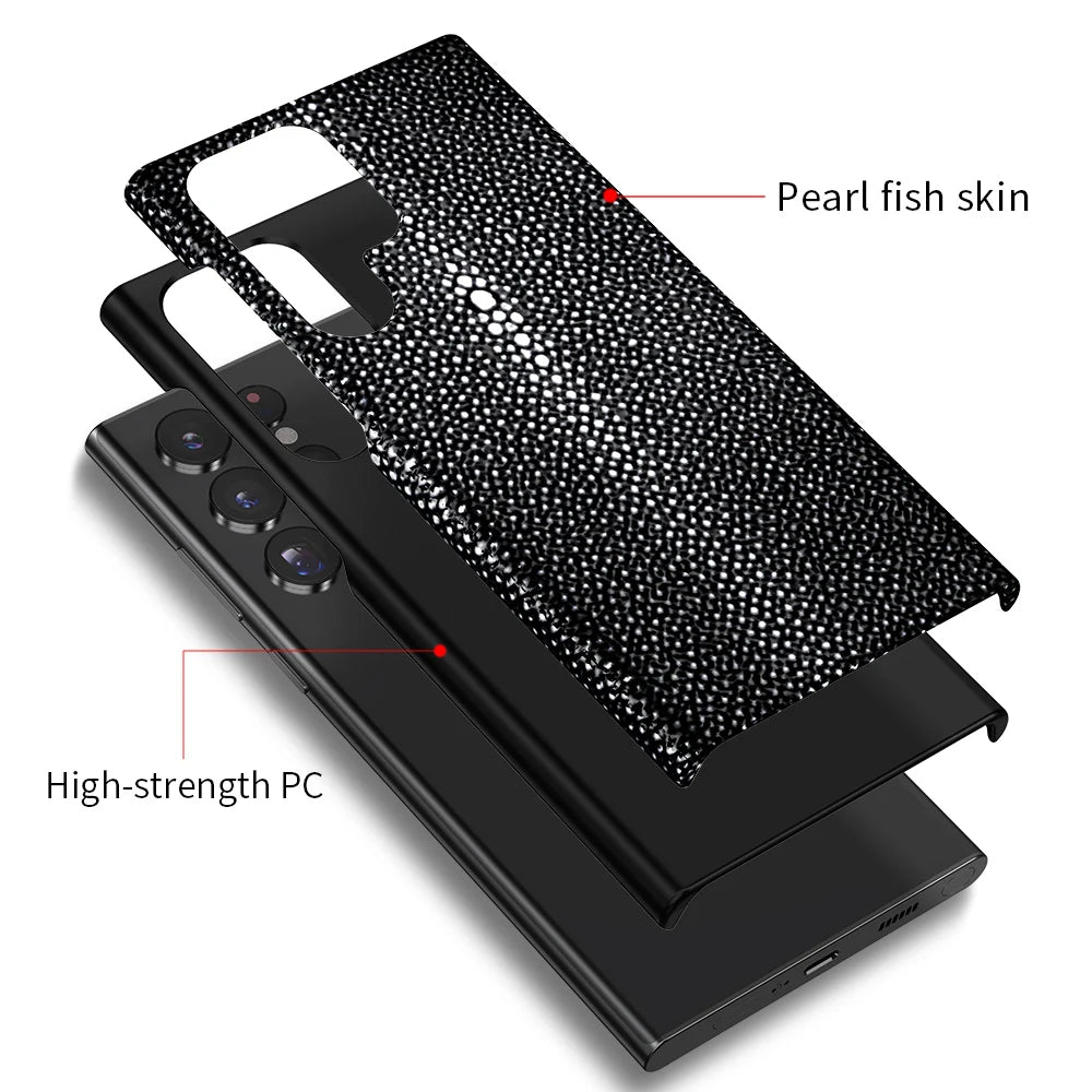 Luxury Genuine Stingray Leather Case for Samsung Galaxy S26 / S26 Ultra / S25 / S25 Plus / S24 / S23 5G – Magnetic Anti-Scratch Back Cover