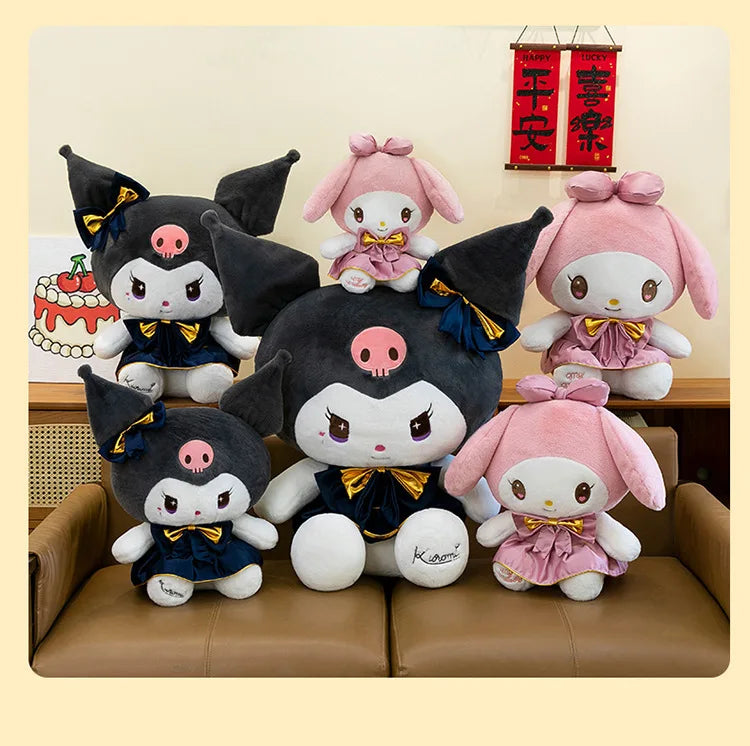 Kawaii Kuromi Plush Toy Melody Stuffed Doll Sanrio My Melody Dress Gift for Kids Birthday Xmas Girls Bedtime Pillow Wholesale