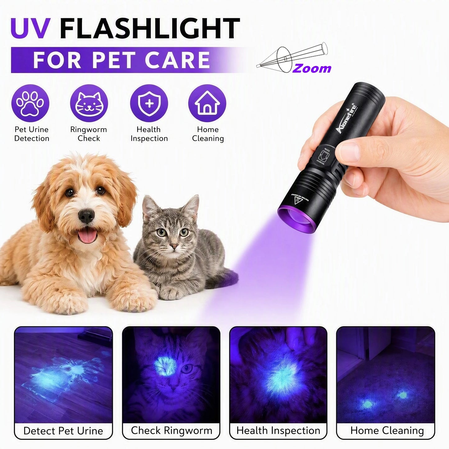5W 395nm UV Rechargeable Mini Blacklight Flashlight