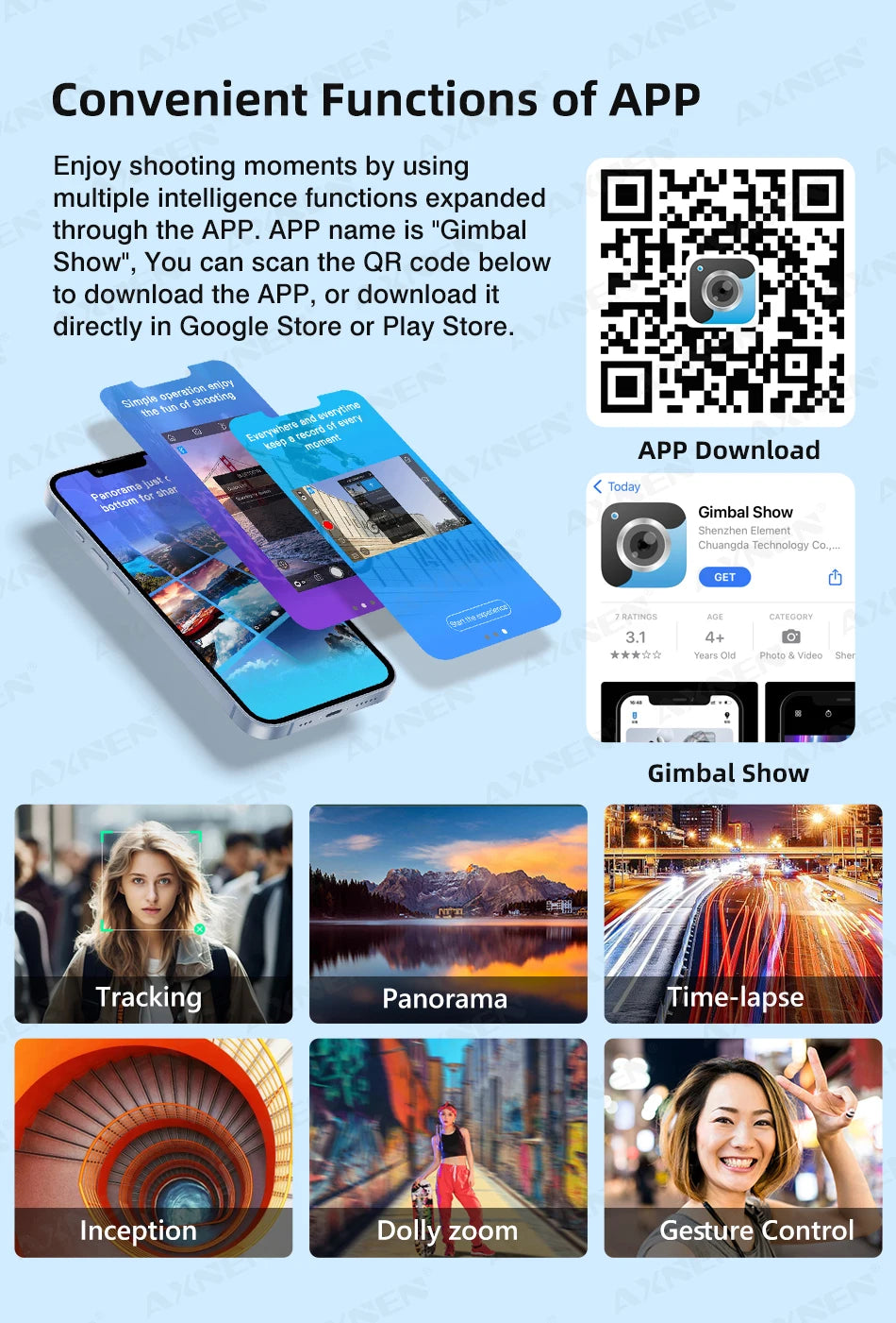 HQ6 3-Axis Gimbal Handheld Stabilizer for Cellphone, with Fill Light, Face Tracking, for iPhone Android Video Recording