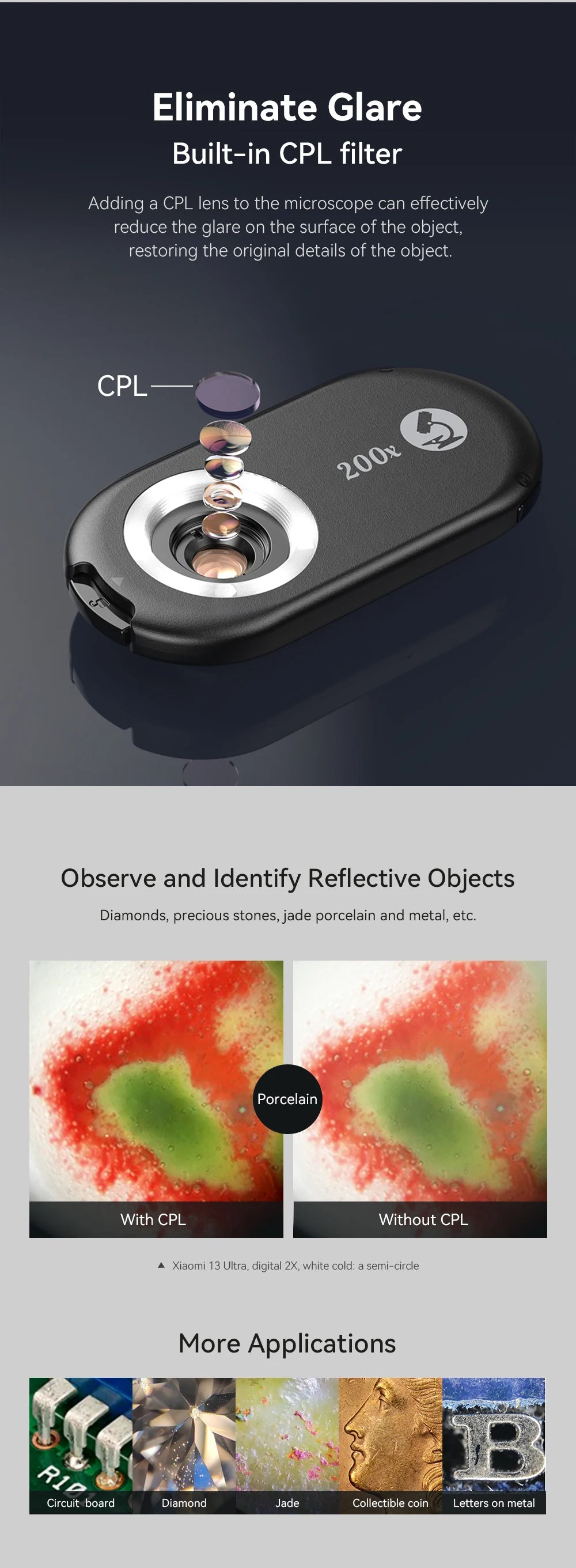 200X Smartphone Microscope Lens with LED Light
