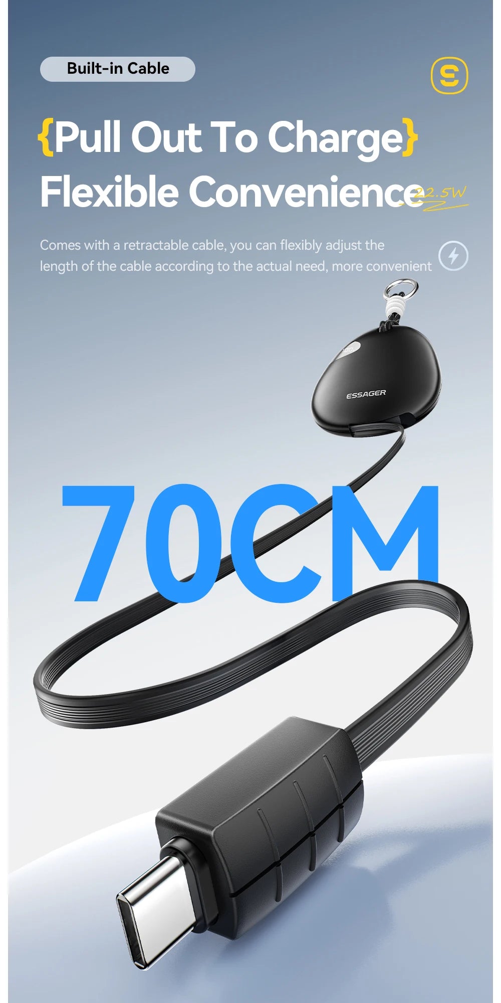 10000mAh Power Bank 22.5W Fast Charging Retractable Cable Wireless Charging with Digital Display & SOS Light