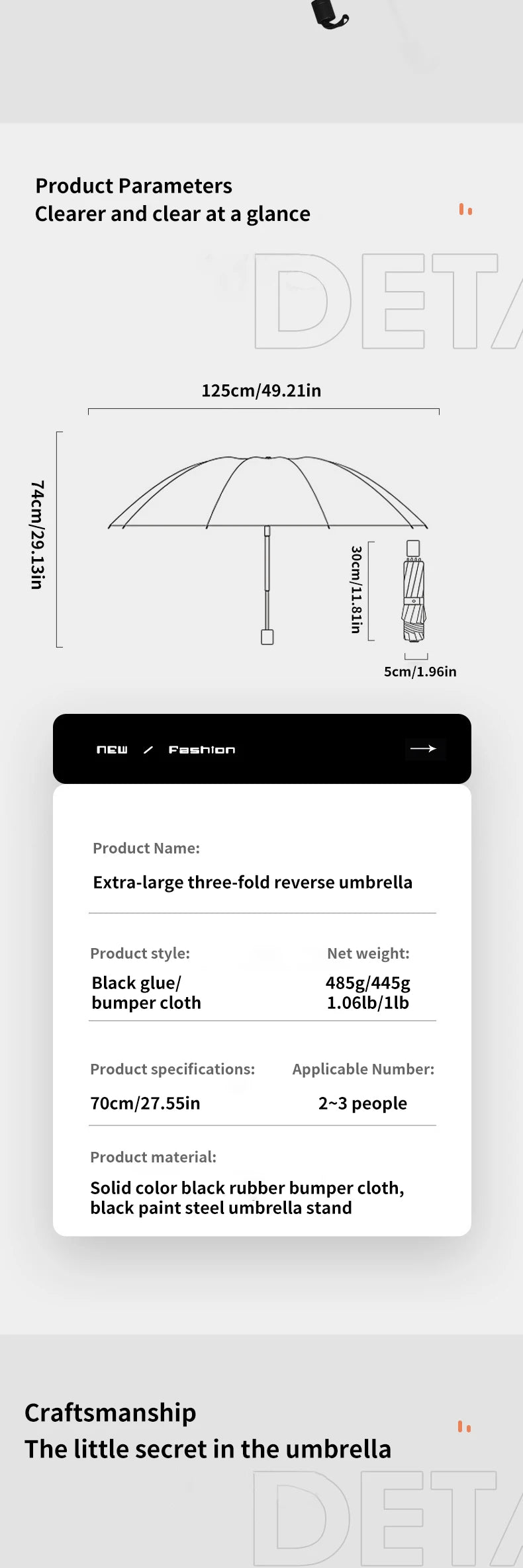 A super large foldable umbrella with black glue and sun protection, reinforced with 12 bones, sturdy for three men and women, su