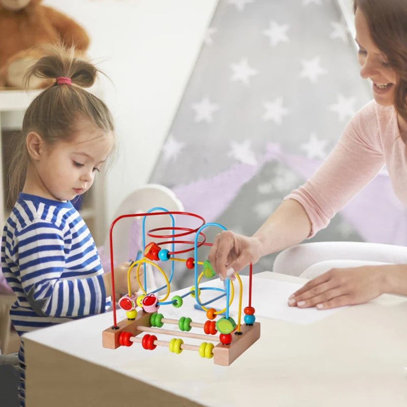 Montessori  Toys Wooden Roller Coaster Bead Maze Abacus Math Toys  Early Educational Toys for  1-3 Years