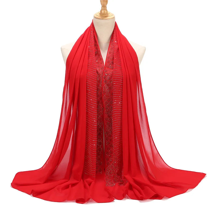 Tassel Diamond Muslim Hijabs Luxury Sequin Chiffon Scarf For Women Dress Abaya Hijab Veil Scarf Long Shawls Turban