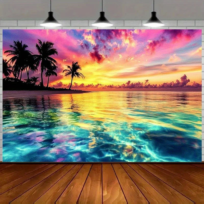 Tropical Sunset Tapestry Gradient Neon Sky Palm Trees Beach Resort Style Living Room Romantic Room Decor