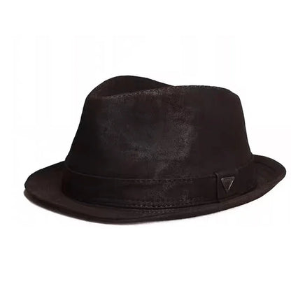 Man High Quality Genuine Leather Cowhide Formal hat Gentleman Cow Skin Short Brim Black/Brown Top Hat Male Shows Gentleman