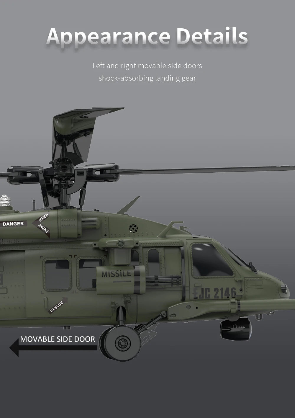 Six Channel Flybarless Remote Control Military Helicopter With Six Axis Gyroscope