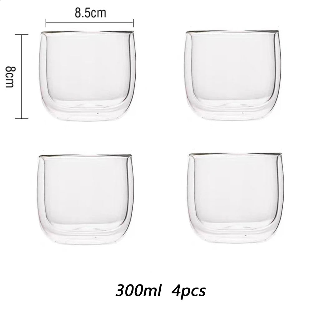 2/4pcs Double Walled Glass Coffee Cup Set Of 240/300ml Cup With Insulated Layer For Latte Cappuccino Heatresist Teacup Milk Mug