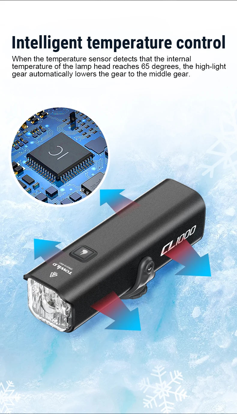 Bike Front Light IPX6 waterproof Rechargeable Bicycle Light 1000LM Cycling Headlight LED Flashlight MTB Bike Lamp