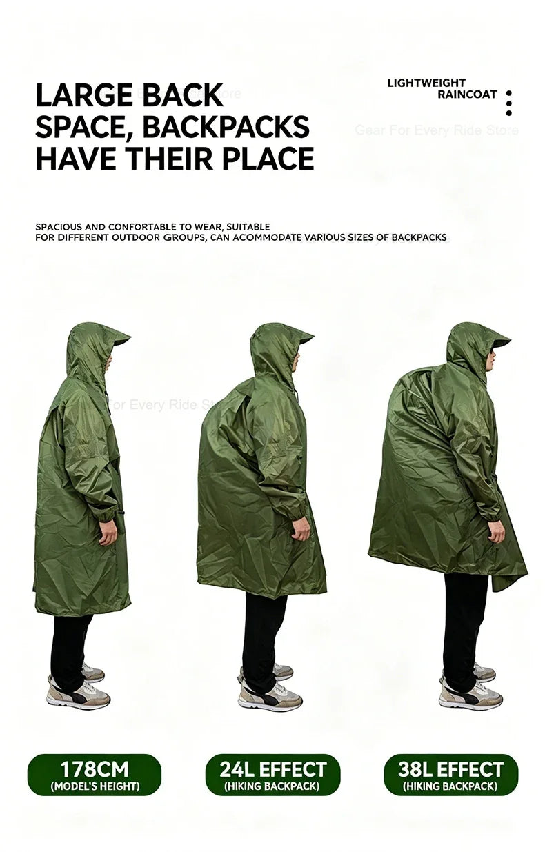 Ultralight Waterproof Zipper Raincoat with Adjustable Hood for Hiking and Camping