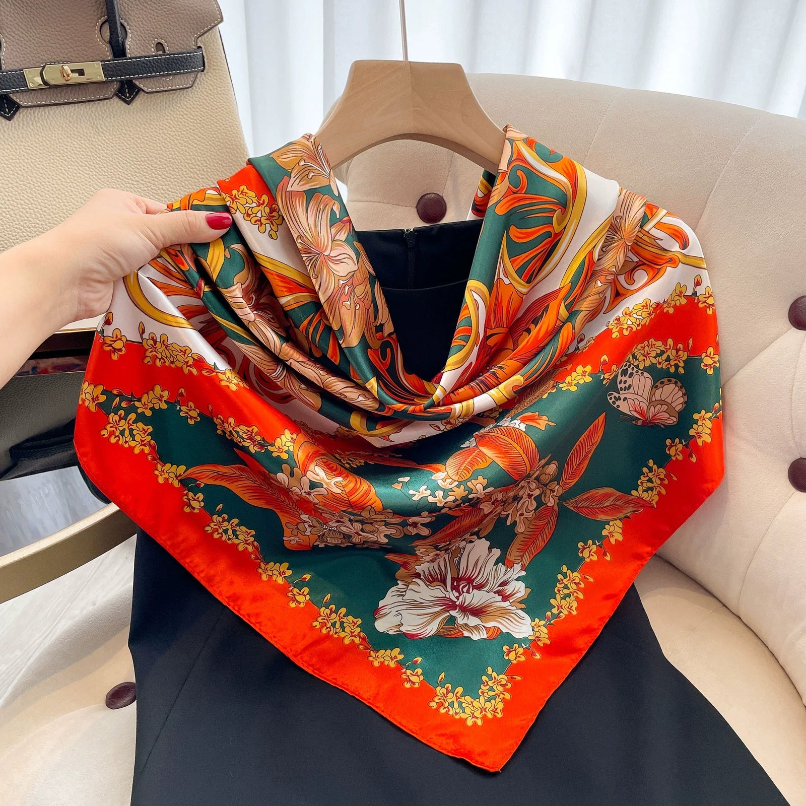 Square Women Scarves Silk Office Ladies Hair Neck Bandanna Headband Foulard Headcloth Muslim Headscarf Female muffler