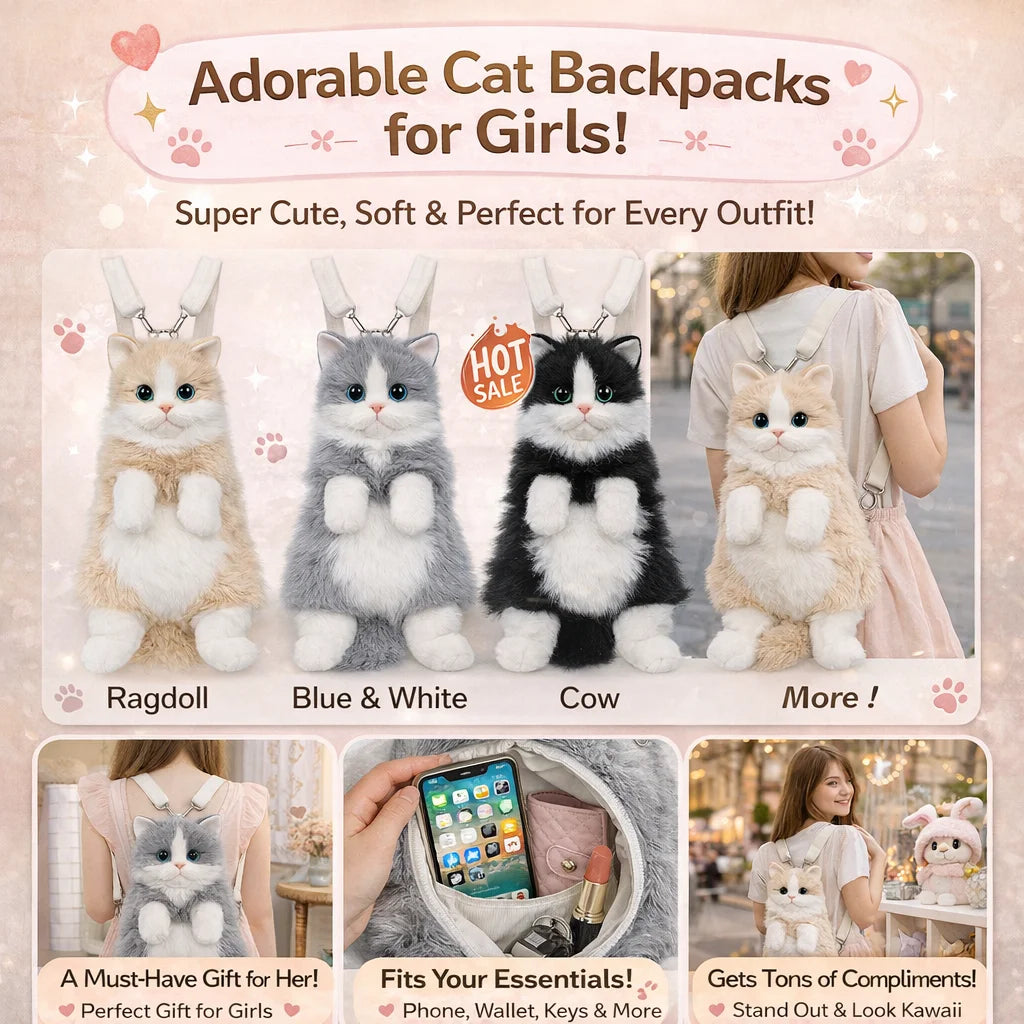 Cute Cat Plush Backpack Soft Shoulder Bag