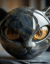 Cat Head Statue - Elegant Marble-like Glossy Resin Sculpture with Golden Eyes & Black Marble Texture,Desktop Decor for Home/Offi