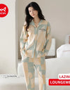 Women’s Winter 100% Cotton Pajama Set – Loose Fit, Turn-Down Collar, Long Sleeves, Cute Pink