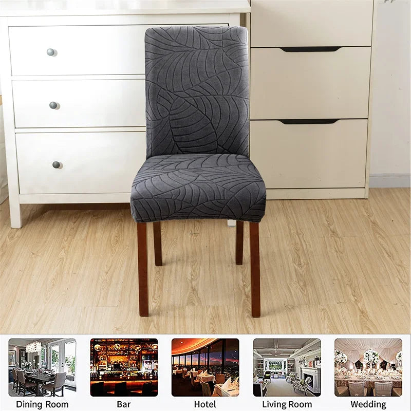 1PC Stretch Dining Chair Covers Leaves Jacquard Seat Covers Universal Size Dust Covers for Hotel Banquet Wedding Chairs Decor