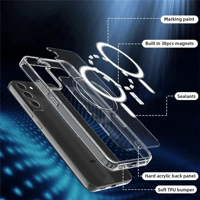 Magsafe  HD Transparent Acrylic Phone Case For Samsung S25 Ultra Egde S23 S24 Ultra Plus