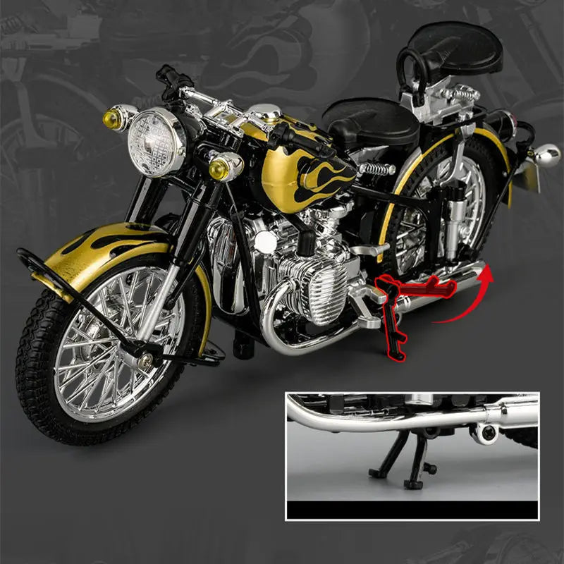 Diecast Retro Bobber Sidecar Motorcycle Model 1 to 10 Scale