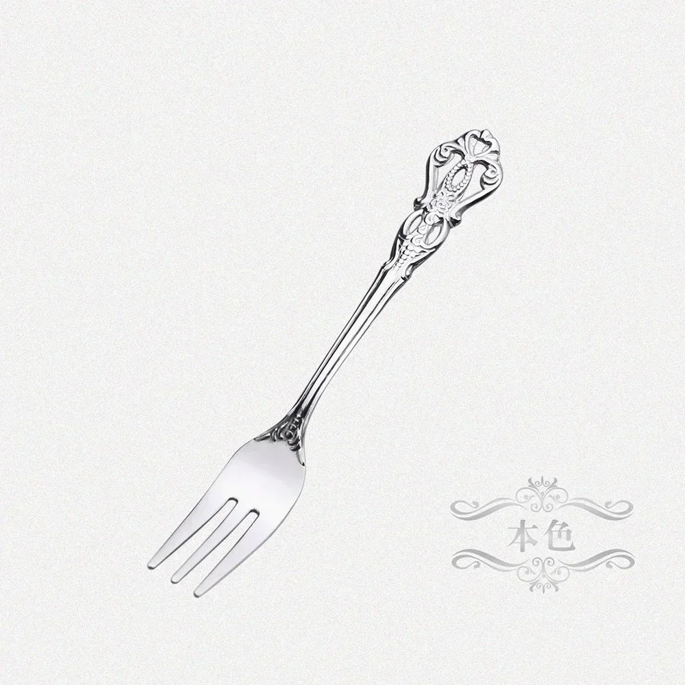 Stainless Steel Small Spoon Gold Royal Mini Spoon Fork for Dessert Coffee Fruit Tea Western Tableware Silverware Gift Home Docor