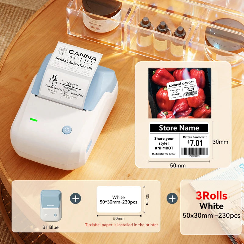 B1 Portable Thermal Label Printer 2 Inch, Bluetooth Mini Sticker Maker, Wireless Inkless Label Printer for Smartphone & PC