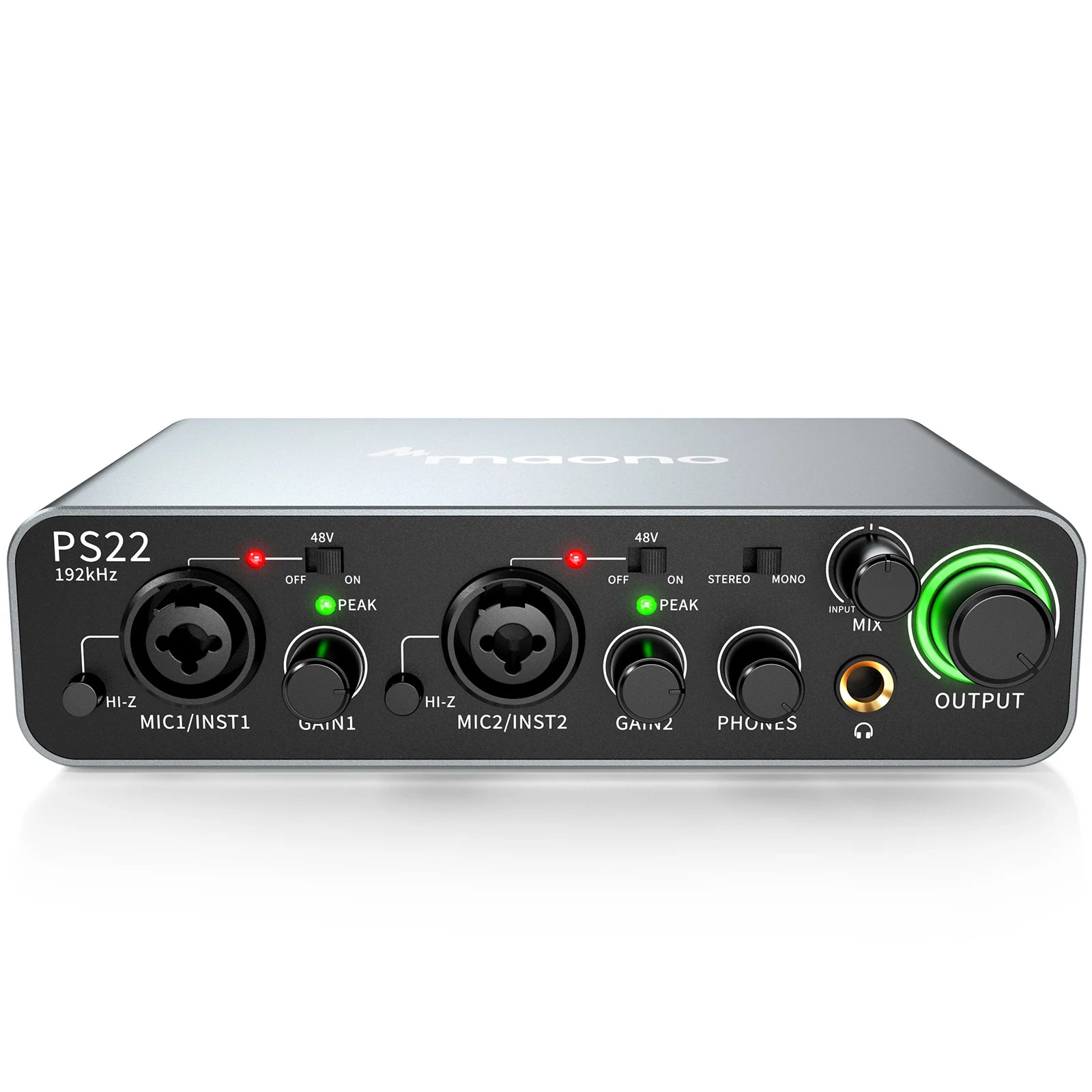 PS22 USB Audio Interface for PC,60dB Pro-Preamp, 24bit 192kHz,Dual USB Interface for PC and Smartphone, Routing Software