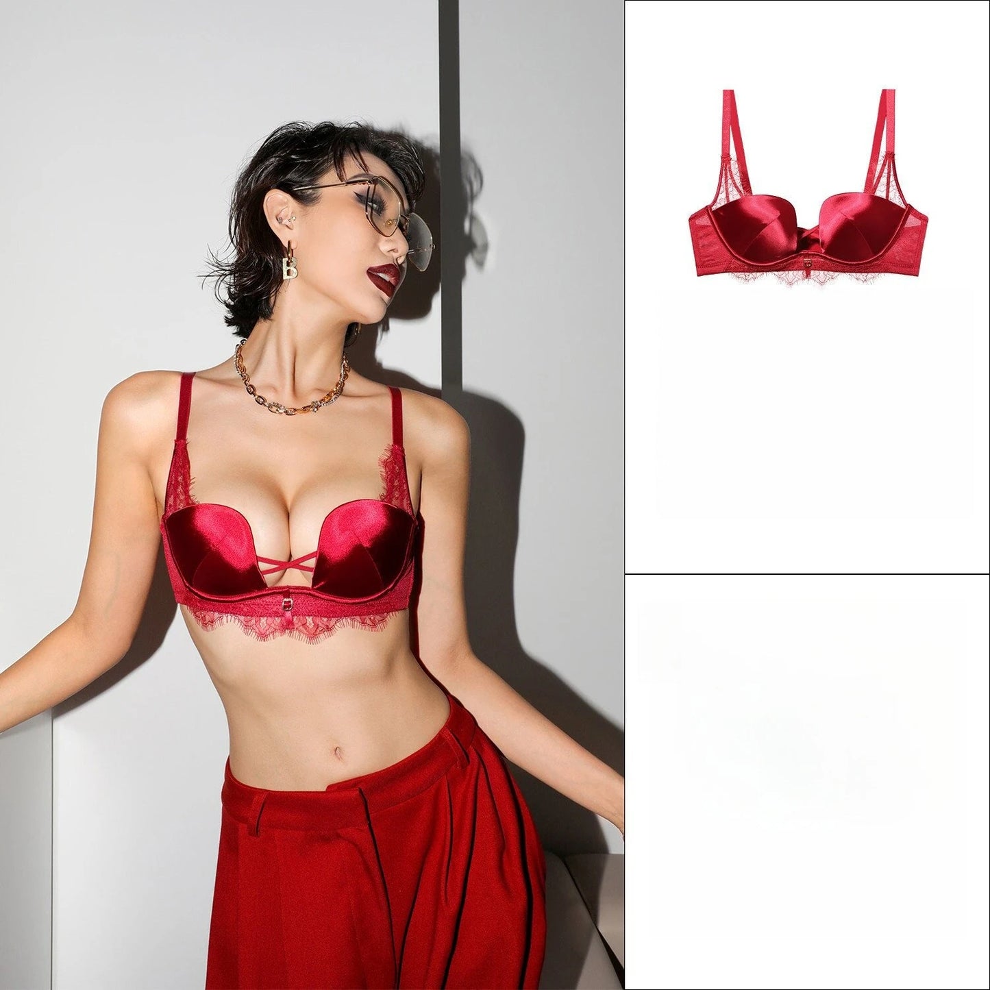 Womens Leopard Print Lace Push Up Bra and Brief Set