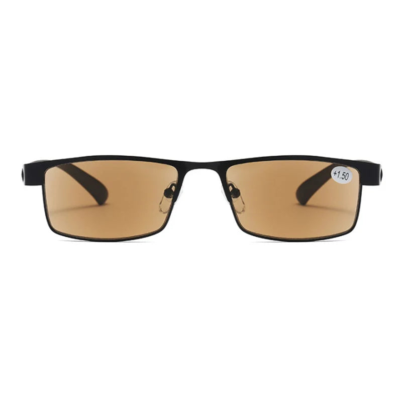 Metal Frame Sun Reading Glasses with Brown Lenses for Men and Women
