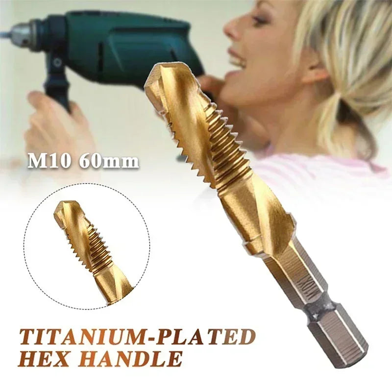 Titanium Plated Hex Shank HSS Screw Thread Metric Tap Drill Bits Screw Machine Compound M3 M4 M5 M6 M8 M10 Hand Tools