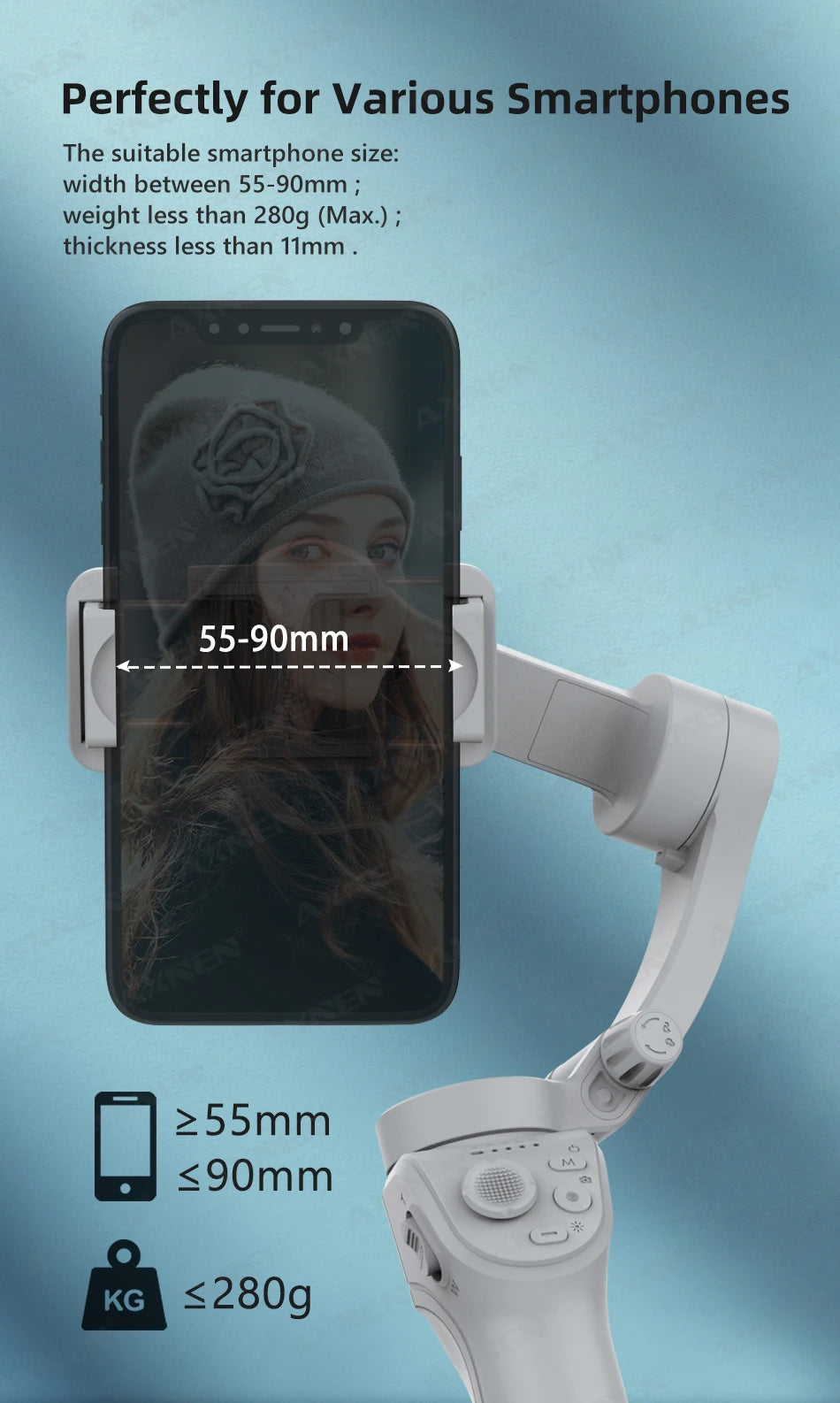 HQ6 3-Axis Gimbal Handheld Stabilizer for Cellphone, with Fill Light, Face Tracking, for iPhone Android Video Recording