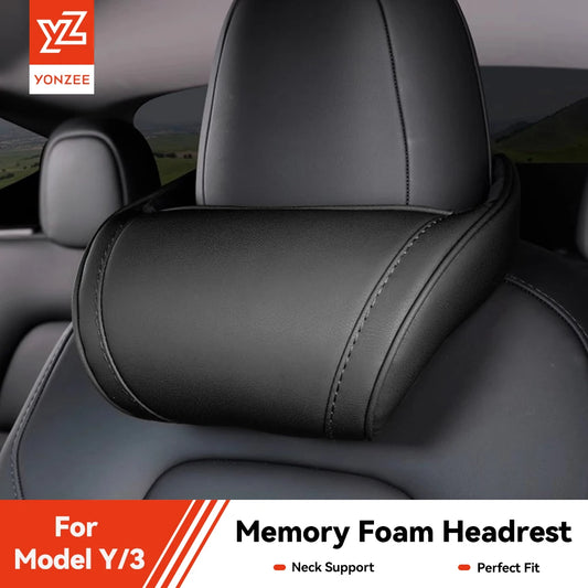 Memory Foam Car Neck Pillow for Tesla Model 3 Y X S PU Leather Headrest Support
