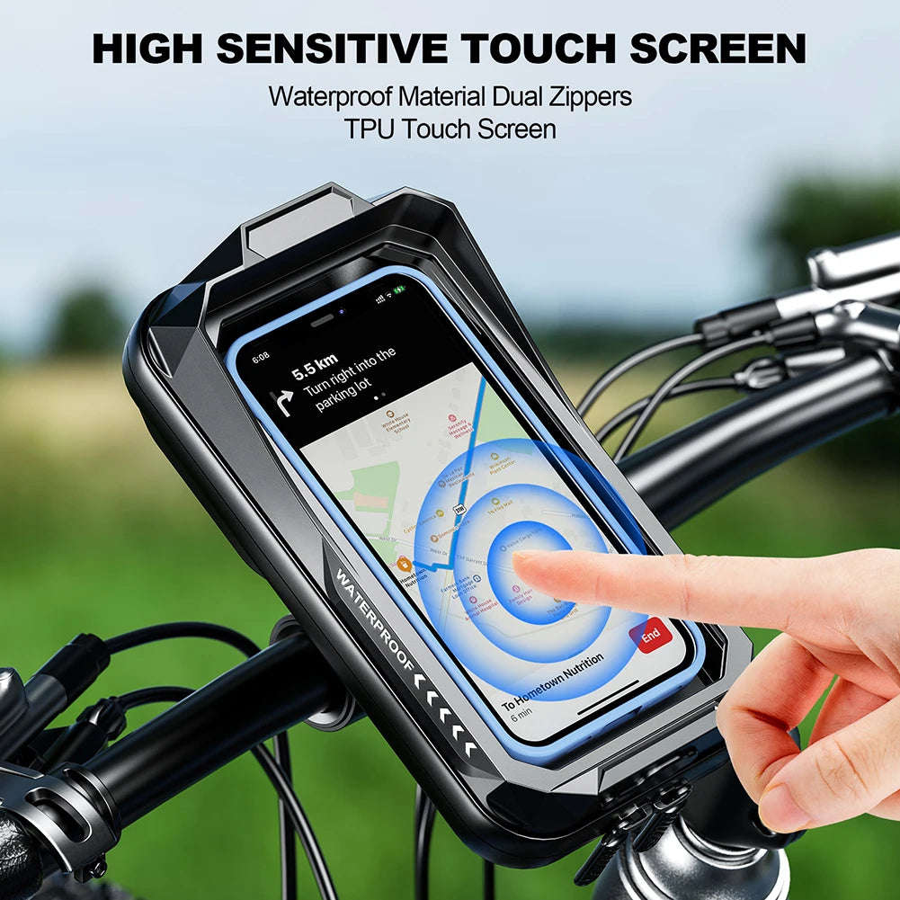 Waterproof Bike Bicycle Phone Case Universal Motorcycle Handlebar Phone Holder Stand Motorbike Scooter Cell Phone Mount Bracket