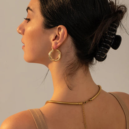 Trendy Geometric Twisted Thick Hoop Earrings Fashion Gold Color Big Round Circle Earrings