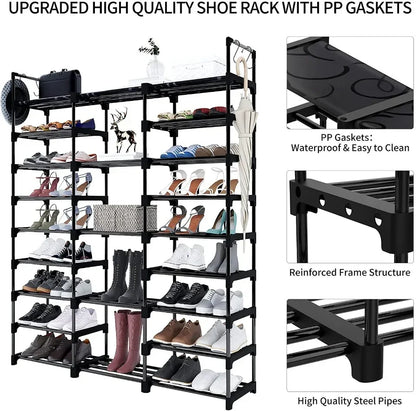 Assemble Standing Shoe Rack 3 Rows 23 Tiers Boots Storage Organizer Shelf Household Kitchen Holder Simple Metal Sneakers Cabinet