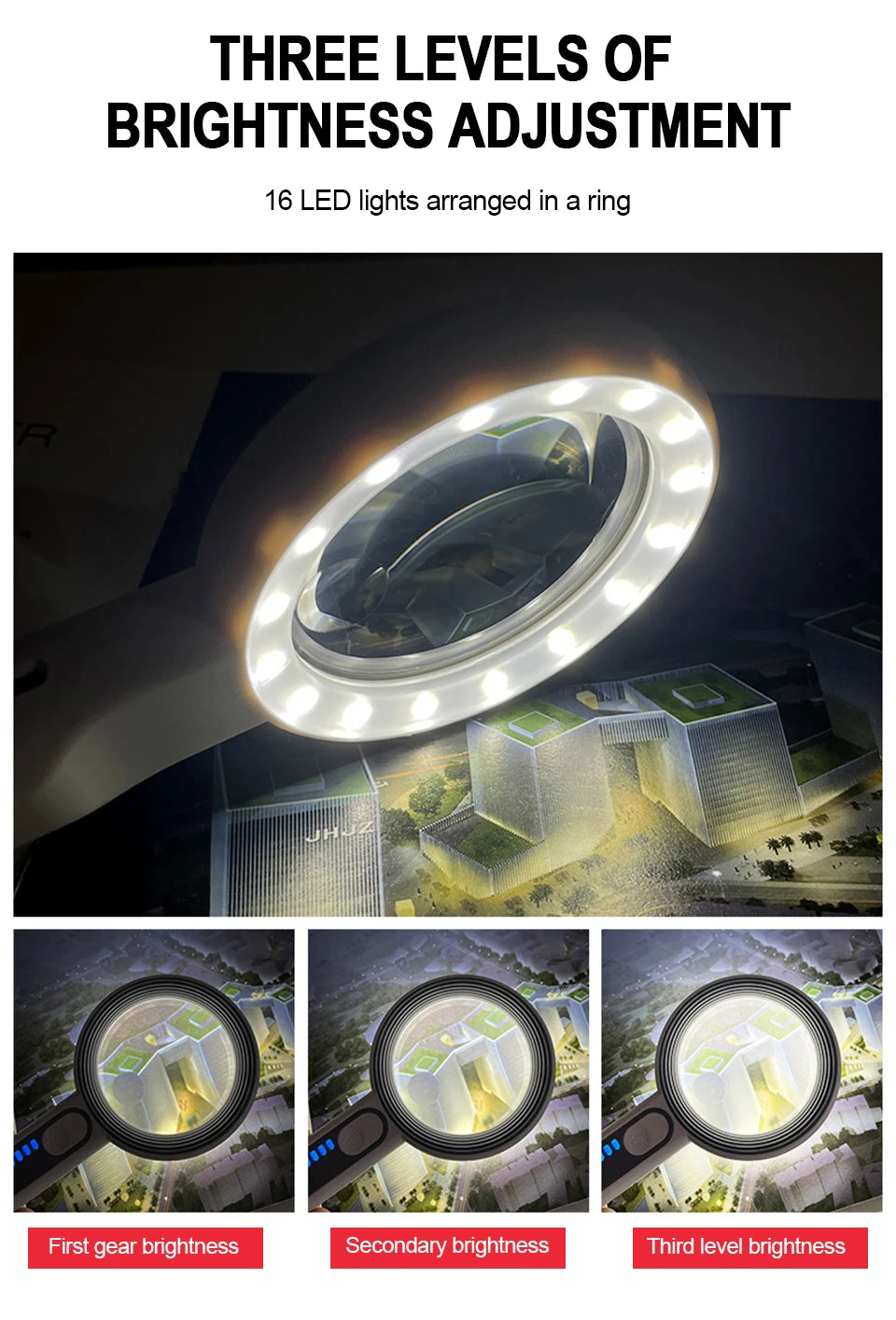 Rechargeable LED Magnifier 5X–12X Handheld with 3 Light Modes