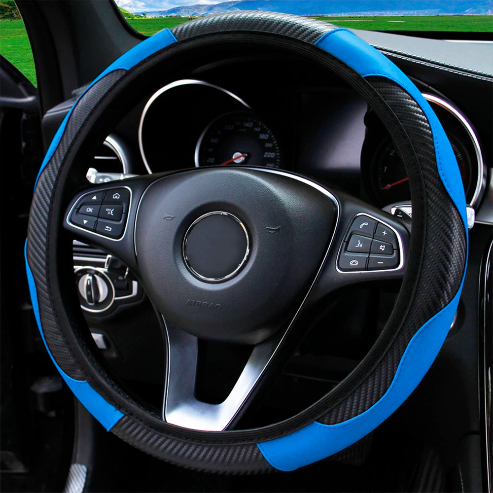 PU Carbon Fiber Leather Car Steering Wheel Cover 37CM 38CM